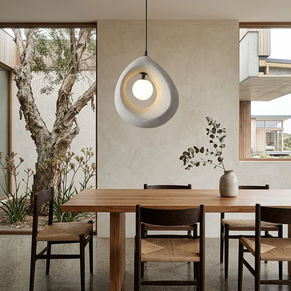 Elara Haus Kintsugi Halo – Architectural Textured Resin Japandi Pendant