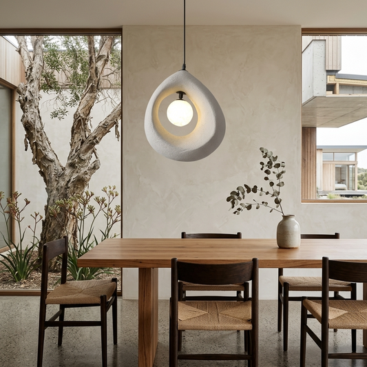 Elara Haus Kintsugi Halo – Architectural Textured Resin Japandi Pendant