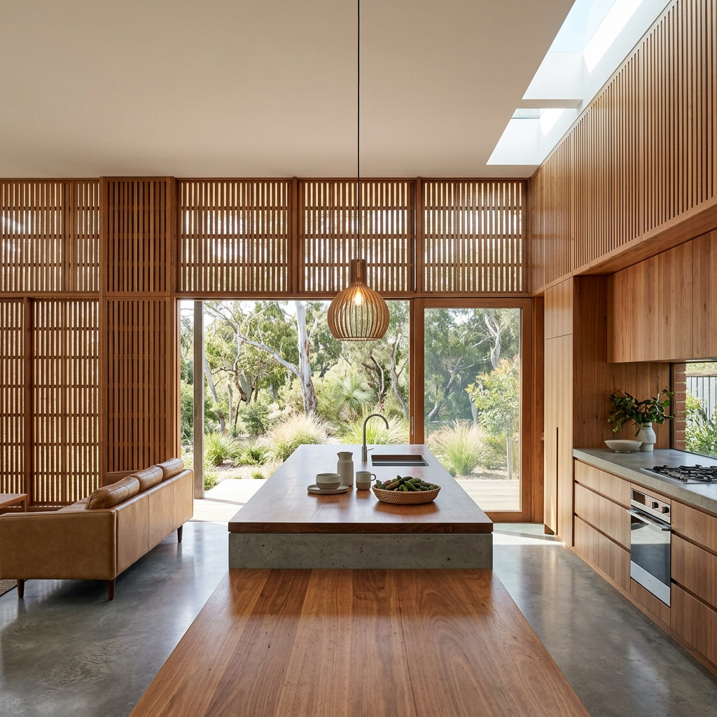 Elara Haus Kintsugi Lath – Architectural Slotted Timber Nordic Pendant