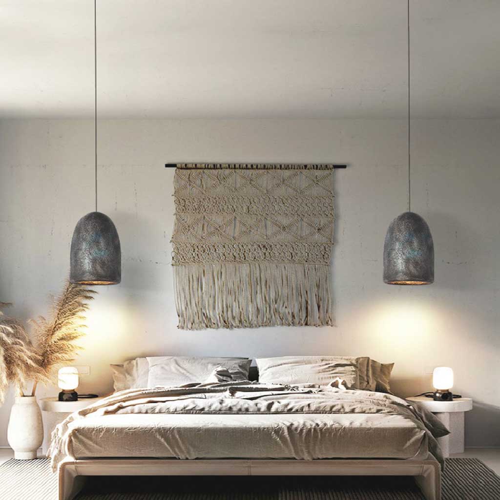 Japandi Wabi-Sabi pendant light with long lampshade, black 1