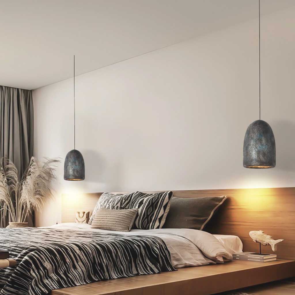Japandi Wabi-Sabi pendant light with long lampshade, black 3