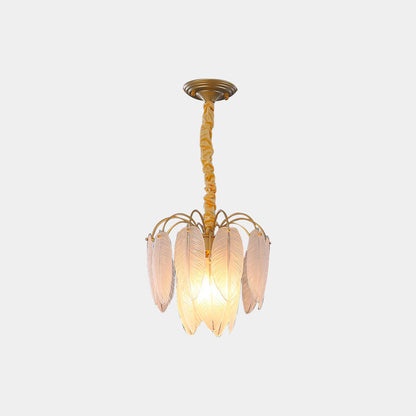 Modern chandelier made of ore glass feather, gold & white 0