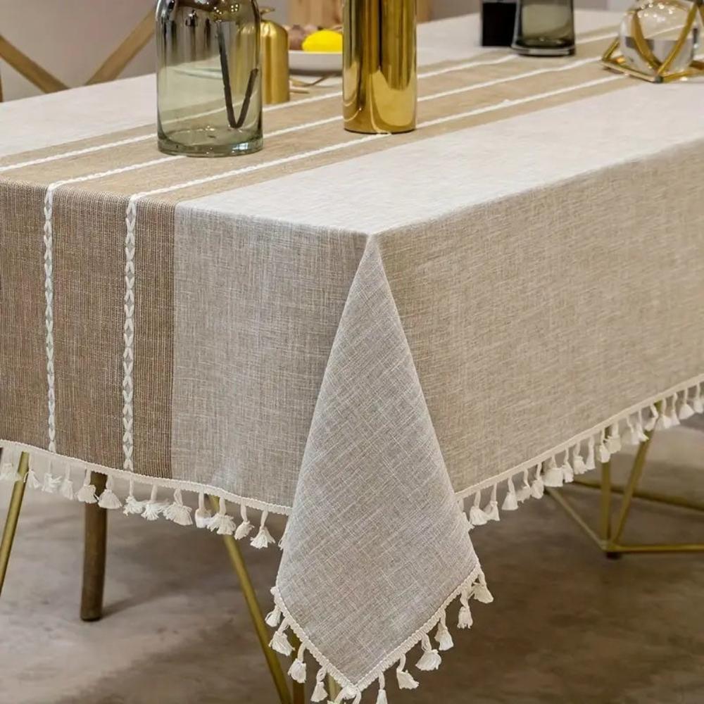 Distressed linen tablecloth with a rustic, vintage look