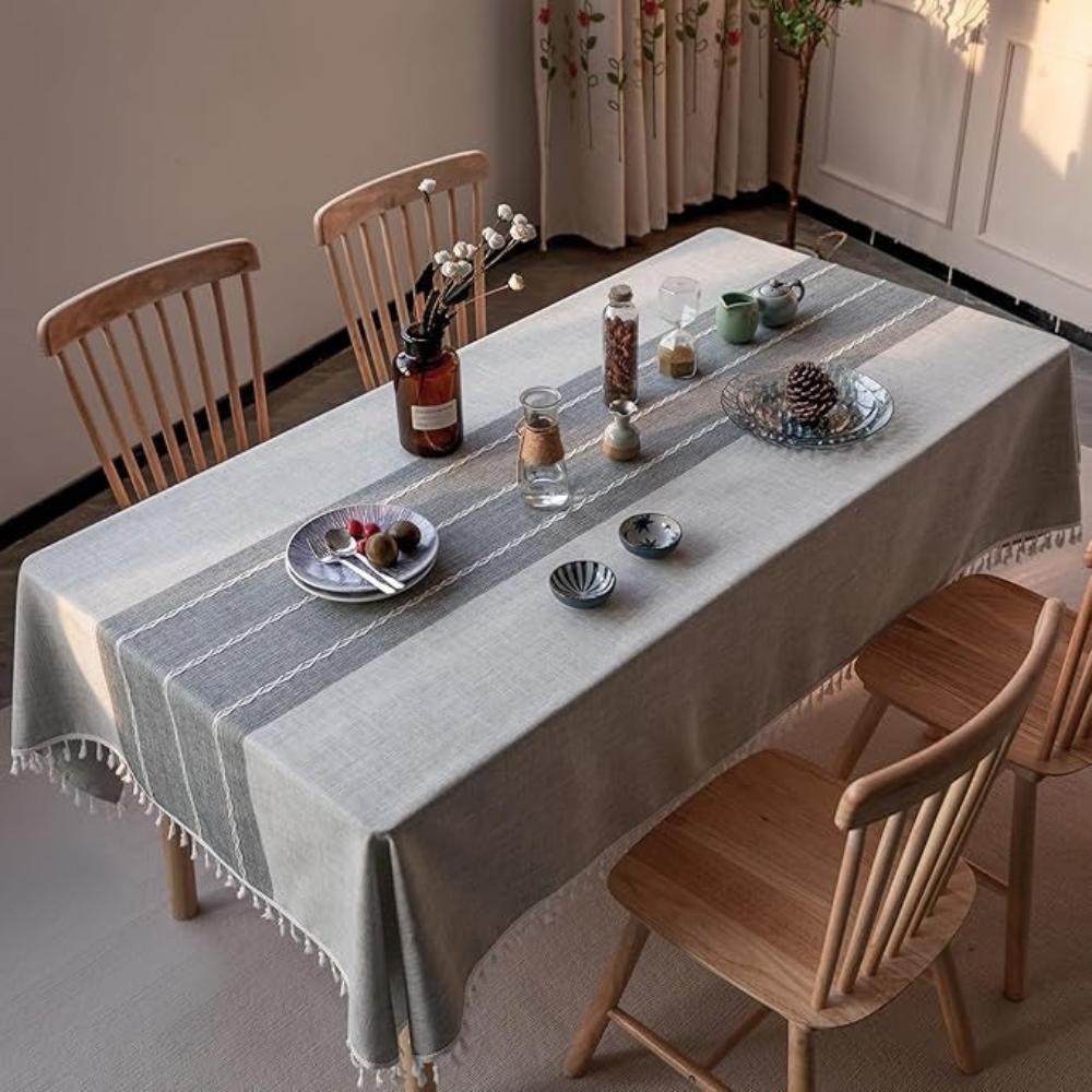 Rustic linen tablecloth with a Kintsugi-inspired design