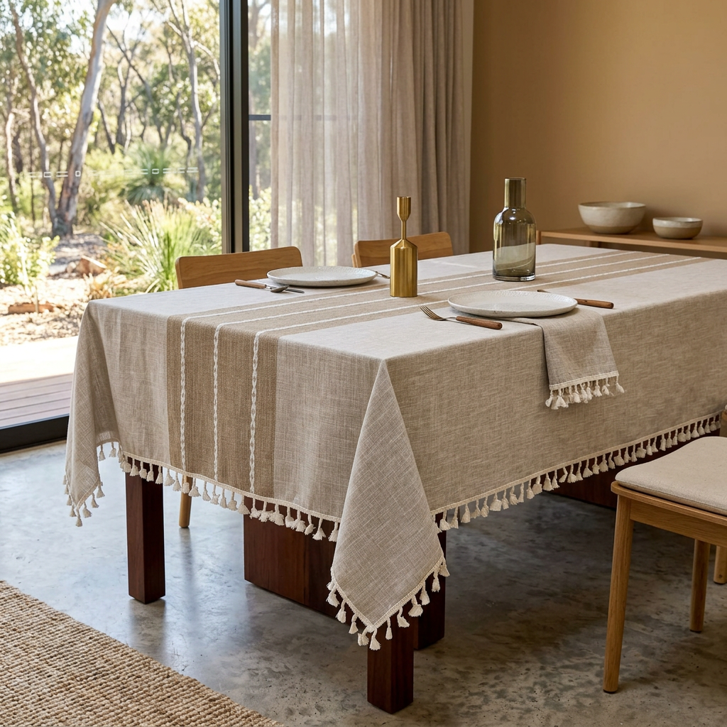 Elara Haus Kintsugi architectural fringed linen table runner with rustic charm