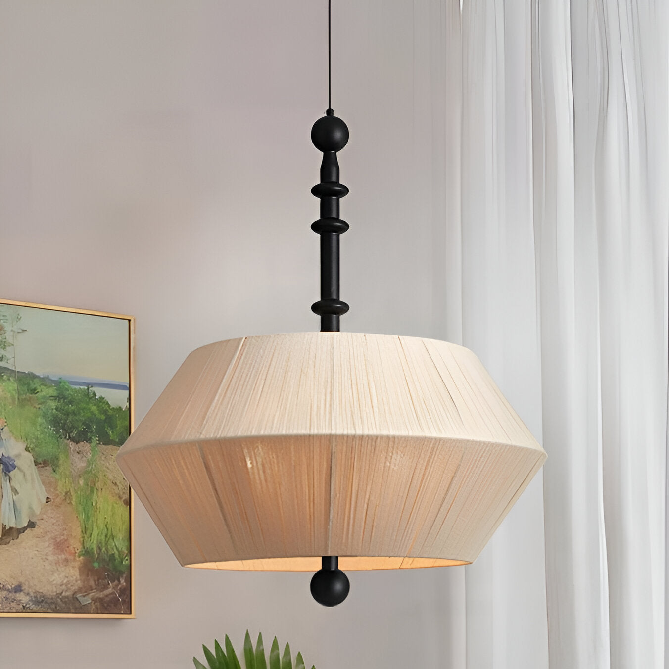 Japandi Totora Rope Wrapped Oak Pendant Light 8