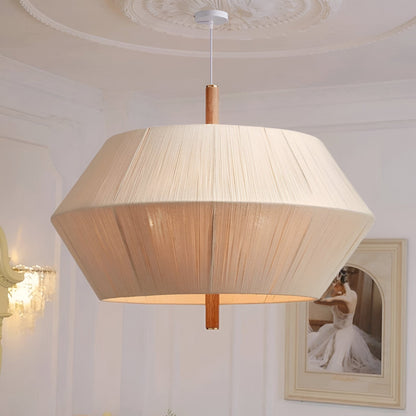 Japandi Totora Rope Wrapped Oak Pendant Light 3