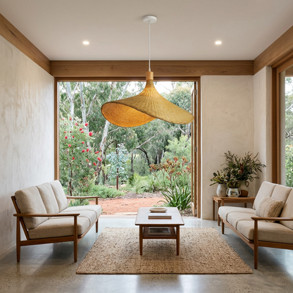 Elara Haus Kintsugi Wave – Architectural Undulating Rattan Pendant