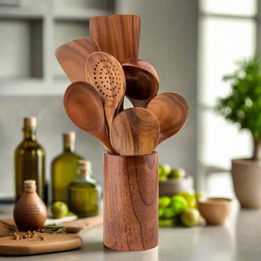 Elara Haus Kitchen Utensil Set - Handcrafted Teak Eco-Friendly Cooking Tools 8