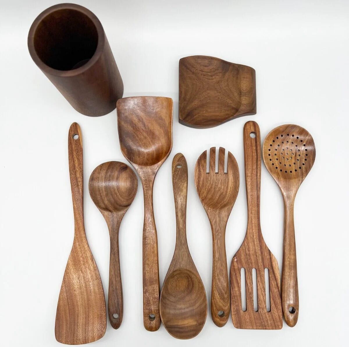 Elara Haus Kitchen Utensil Set - Handcrafted Teak Eco-Friendly Cooking Tools 9