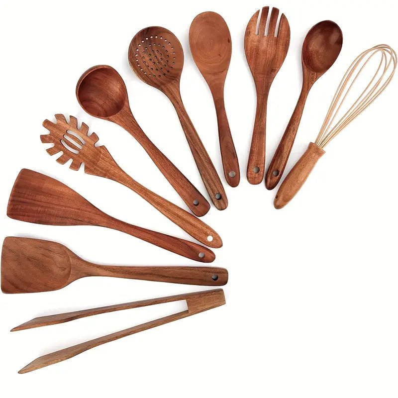 Elara Haus Kitchen Utensil Set - Handcrafted Teak Eco-Friendly Cooking Tools 10