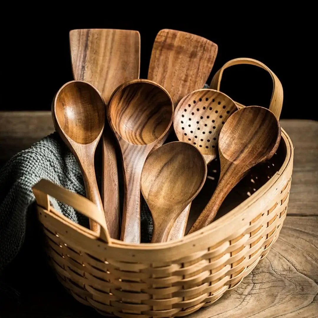 Elara Haus Kitchen Utensil Set - Handcrafted Teak Eco-Friendly Cooking Tools 1