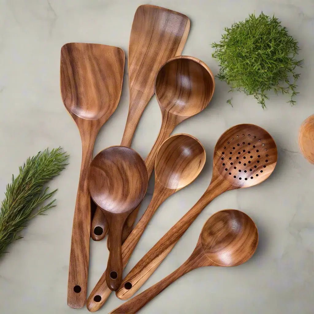Elara Haus Kitchen Utensil Set - Handcrafted Teak Eco-Friendly Cooking Tools 2