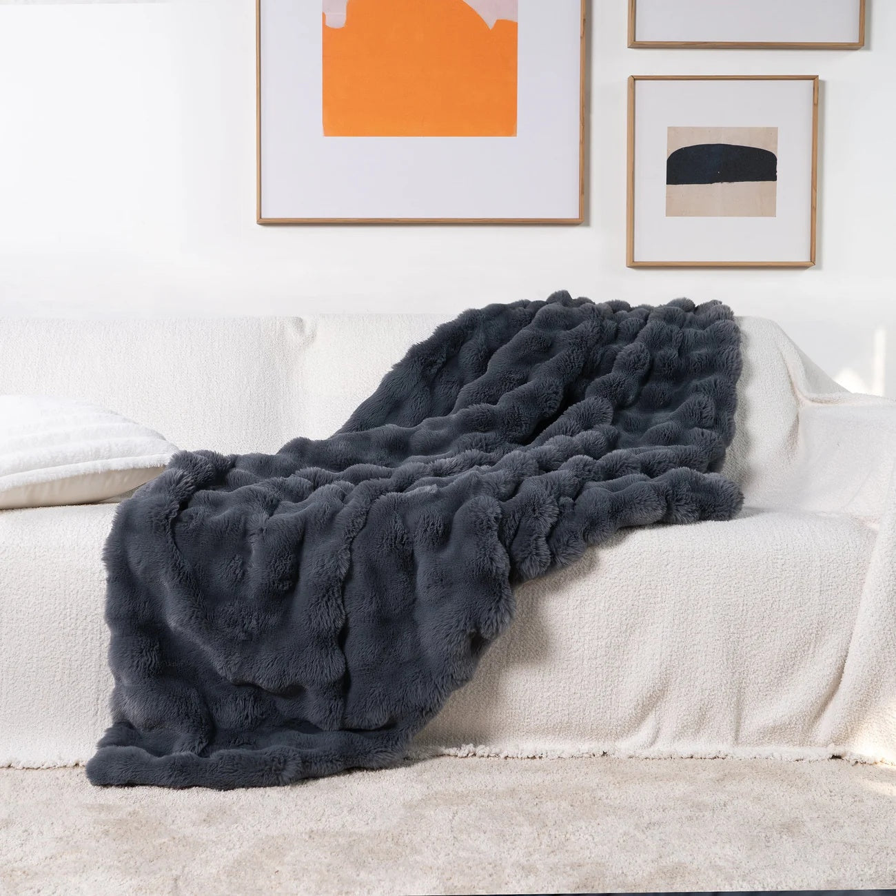 Elara Haus Luxury Rabbit Faux Fur Throw - Ultra Plush Blanket