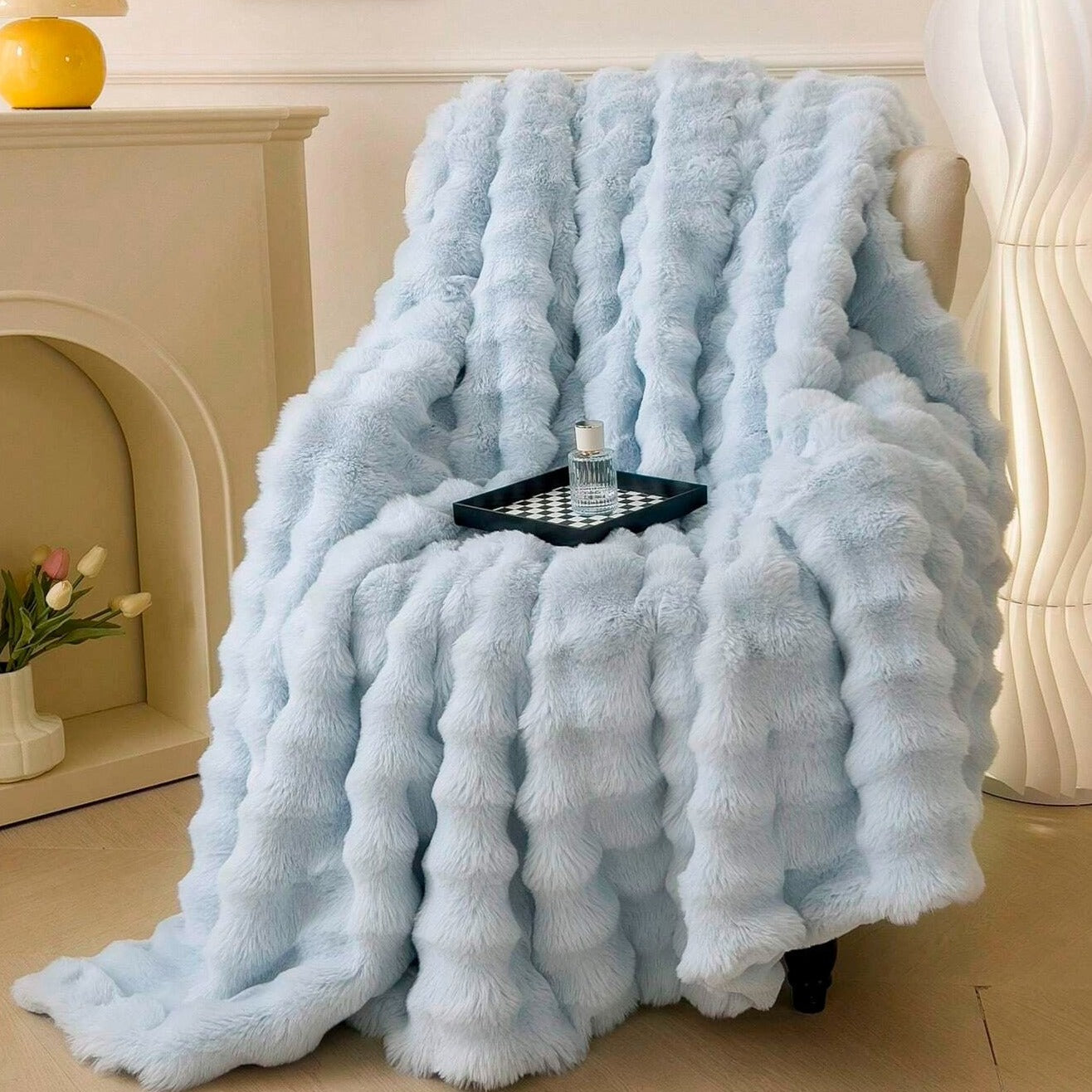 Elara Haus Luxury Rabbit Faux Fur Throw - Ultra Plush Blanket