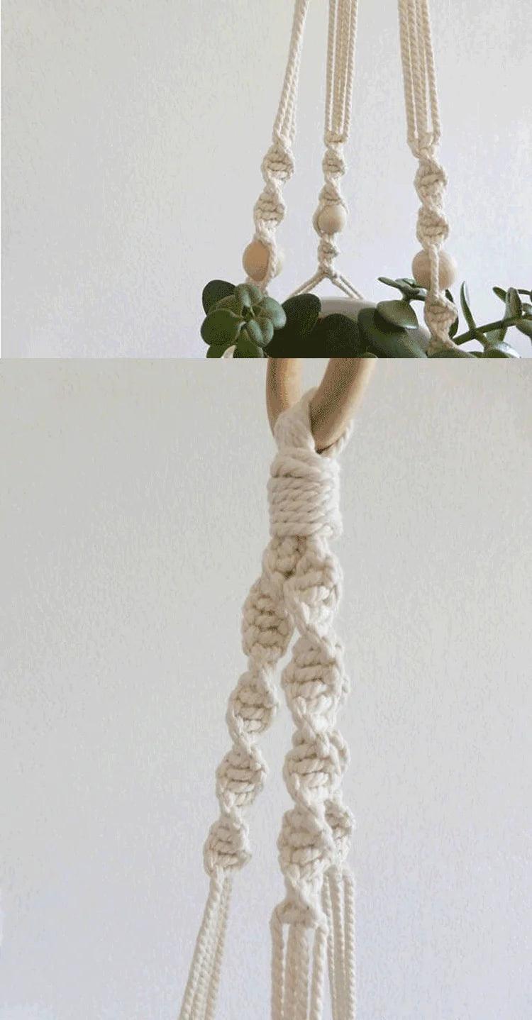 Unique woven tapestry hanging basket planter for indoor decor