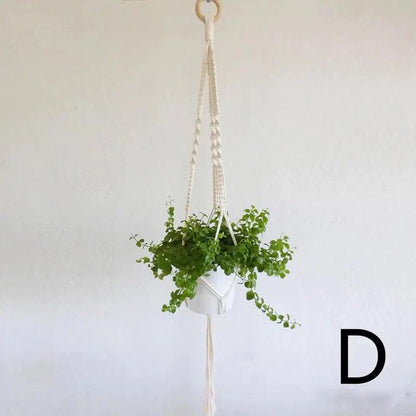 Unique woven tapestry hanging basket planter with ceramic design