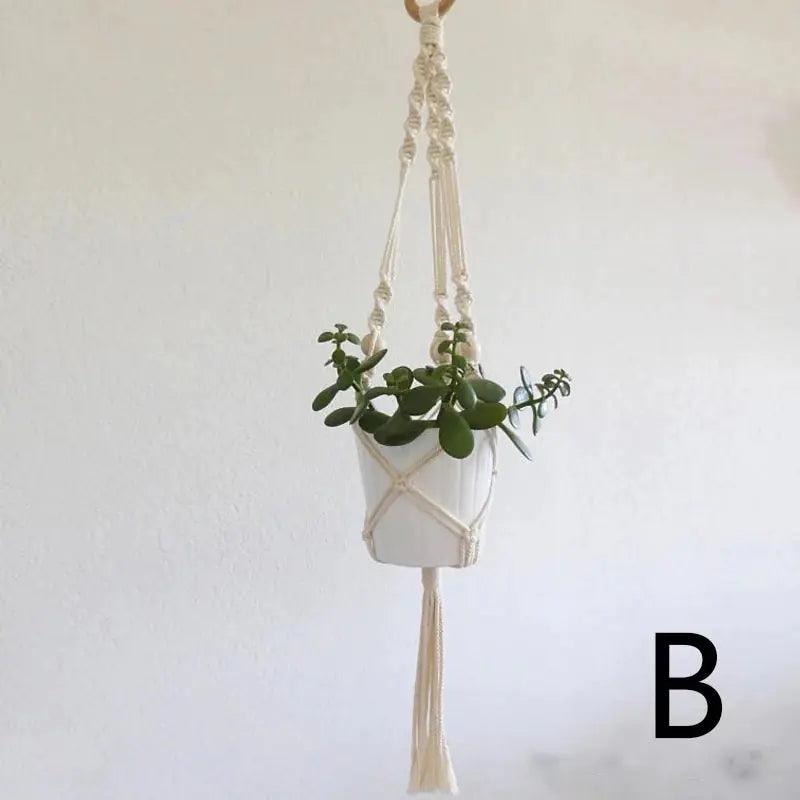 Attractive woven tapestry hanging basket planter for home decor