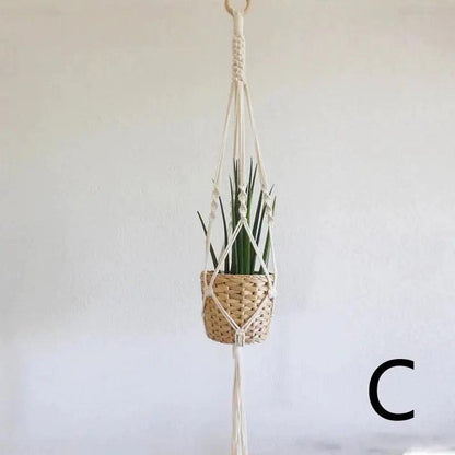 Stunning woven tapestry hanging basket planter with ceramic details