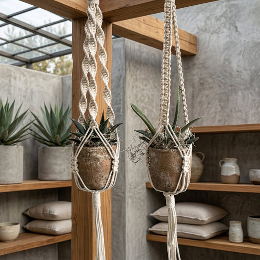 Elegant woven cotton macramé planter by Elara Haus