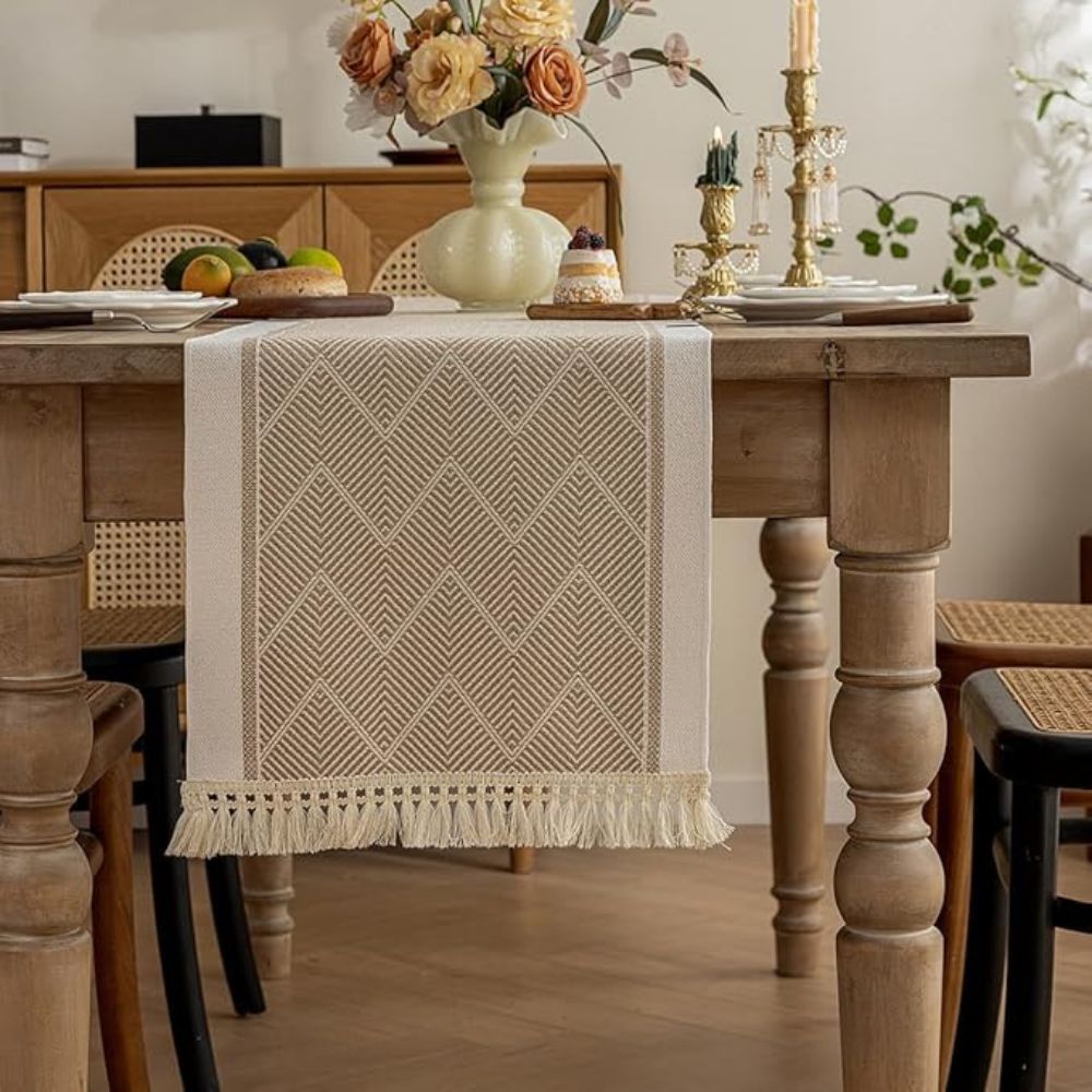 Close-up of Elara Haus Modern Arid Loom Table Runner