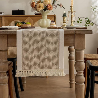 Close-up of Elara Haus Modern Arid Loom Table Runner