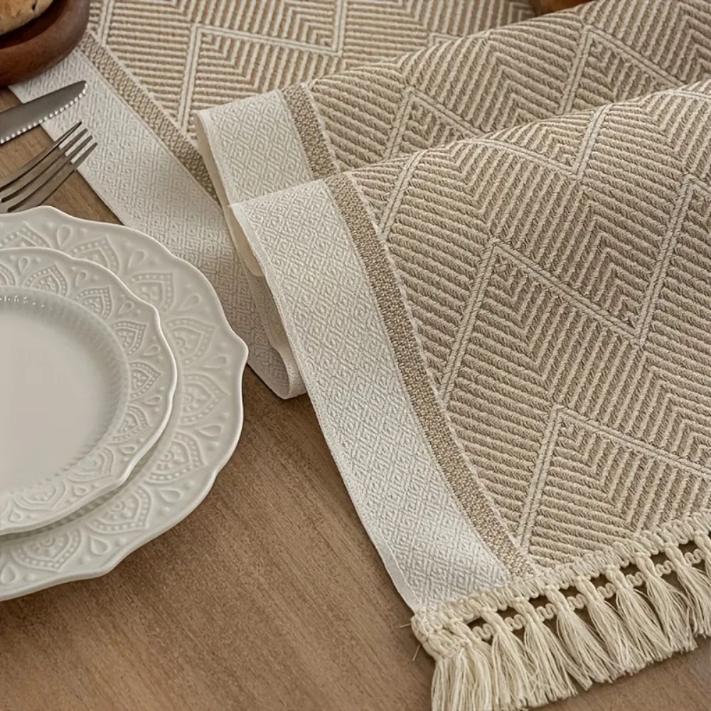 Detail of Elara Haus Modern Arid Loom Woven Table Runner