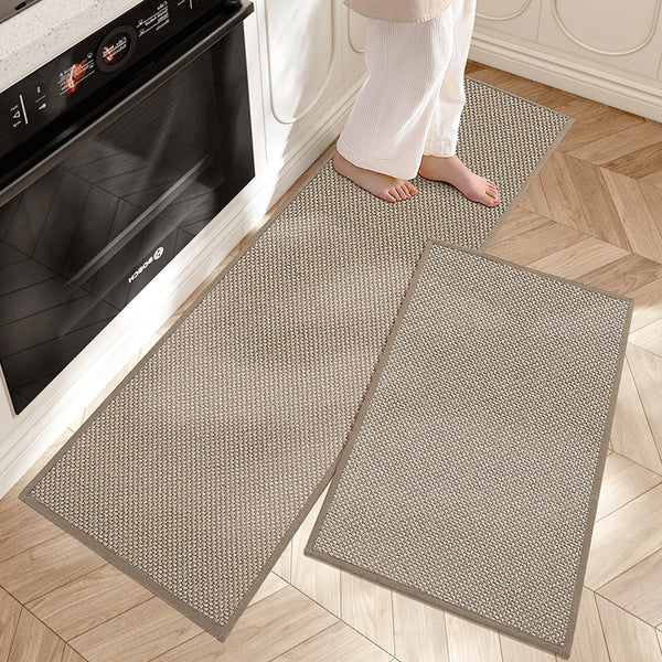 Close-up of kitchen mat set with fibrous relief design