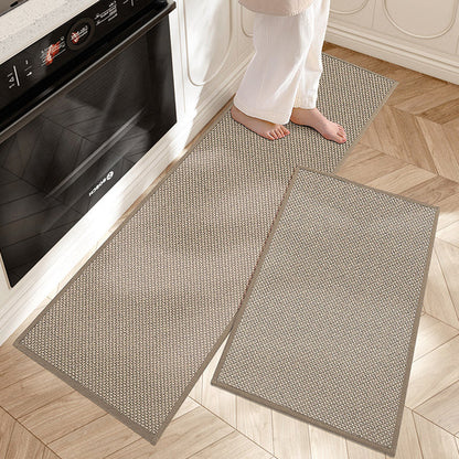 Close-up of kitchen mat set with fibrous relief design