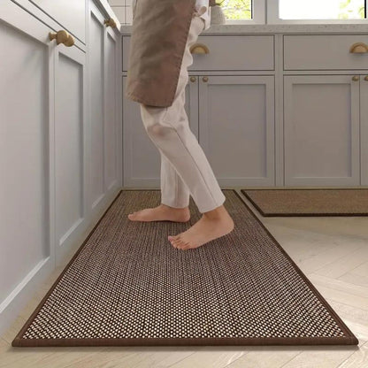 Kitchen mat set with fibrous relief design for durability and style
