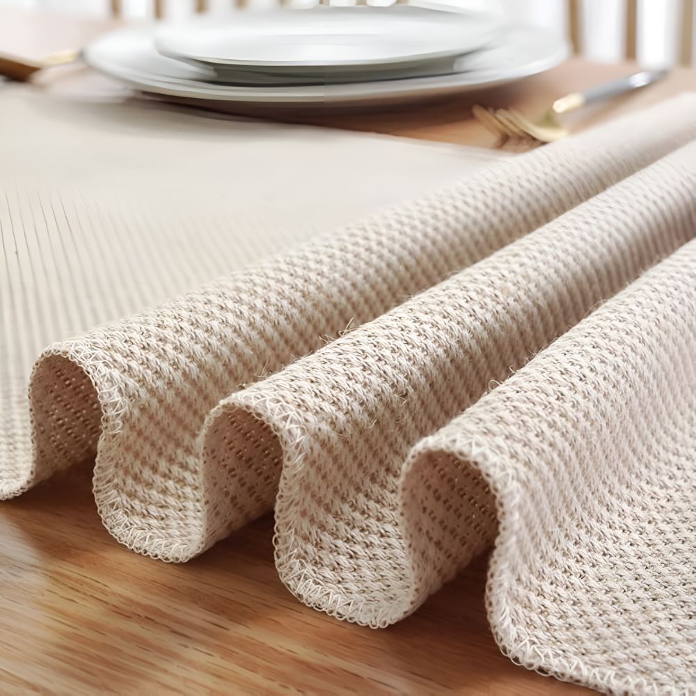 Table runner with boho style and woven fibrous design