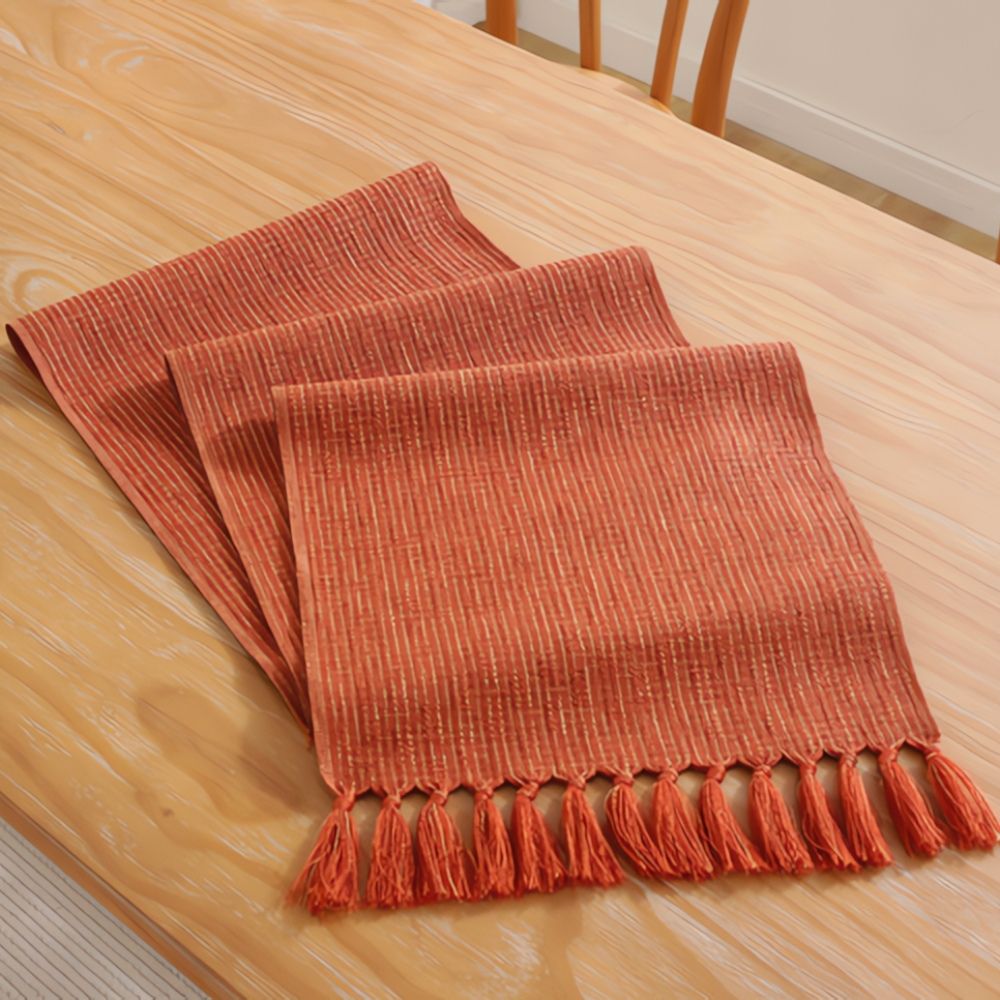 Boho woven table runner for a modern dining room setting