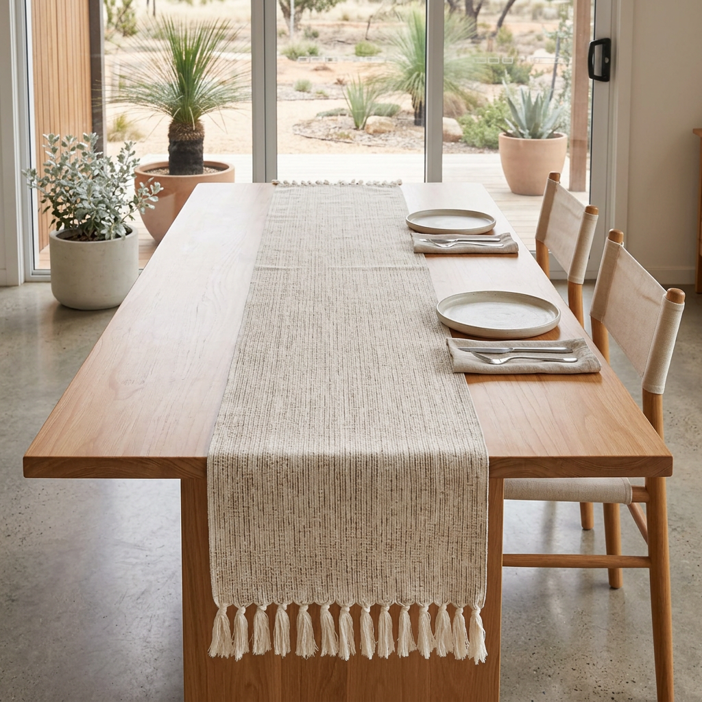 Modern minimalist table runner with fibrous relief design