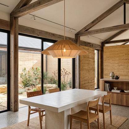 Elara Haus Modern Arid Tier – Minimalist Dual-Mantle Raffia Light