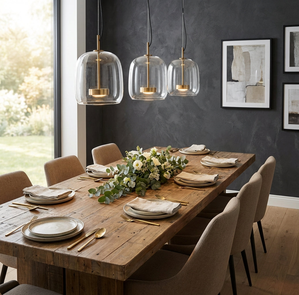Elara Haus Modern Glass & Brass Pendant - Elegant Dining Light