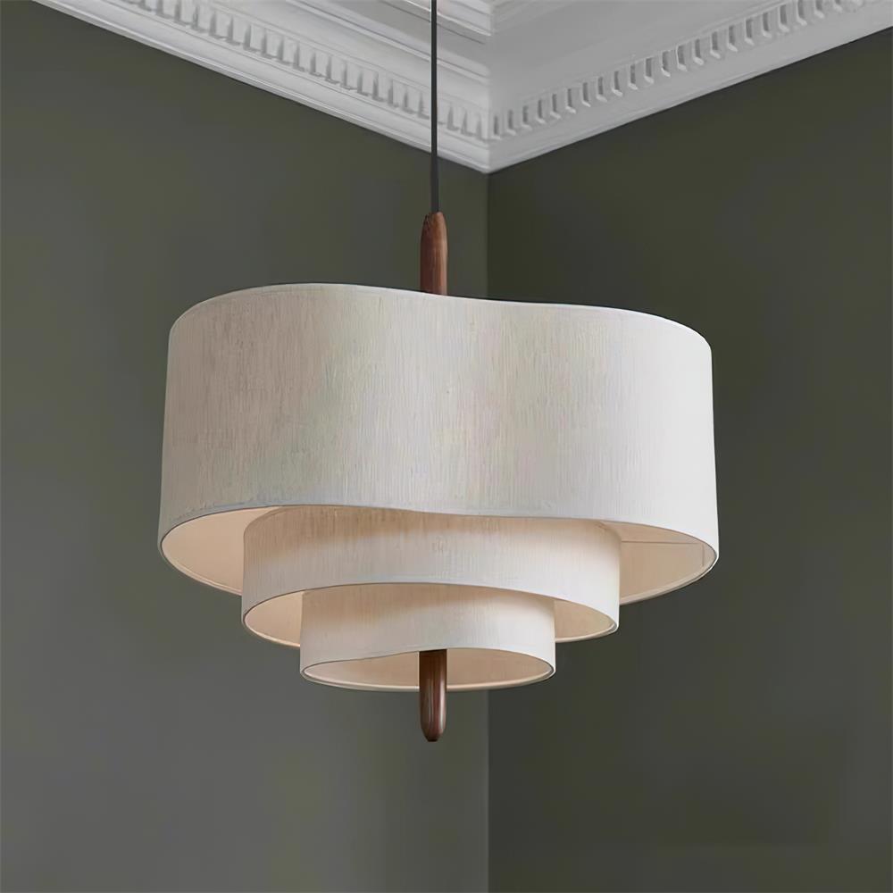 Elara Haus Pendant Lamp - Fabric Shade Kitchen Pendant Lighting Walnut Finish 9