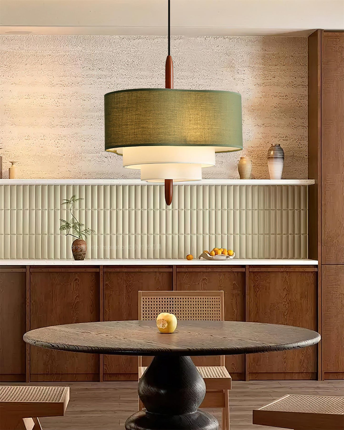 Elara Haus Pendant Lamp - Fabric Shade Kitchen Pendant Lighting Walnut Finish 3
