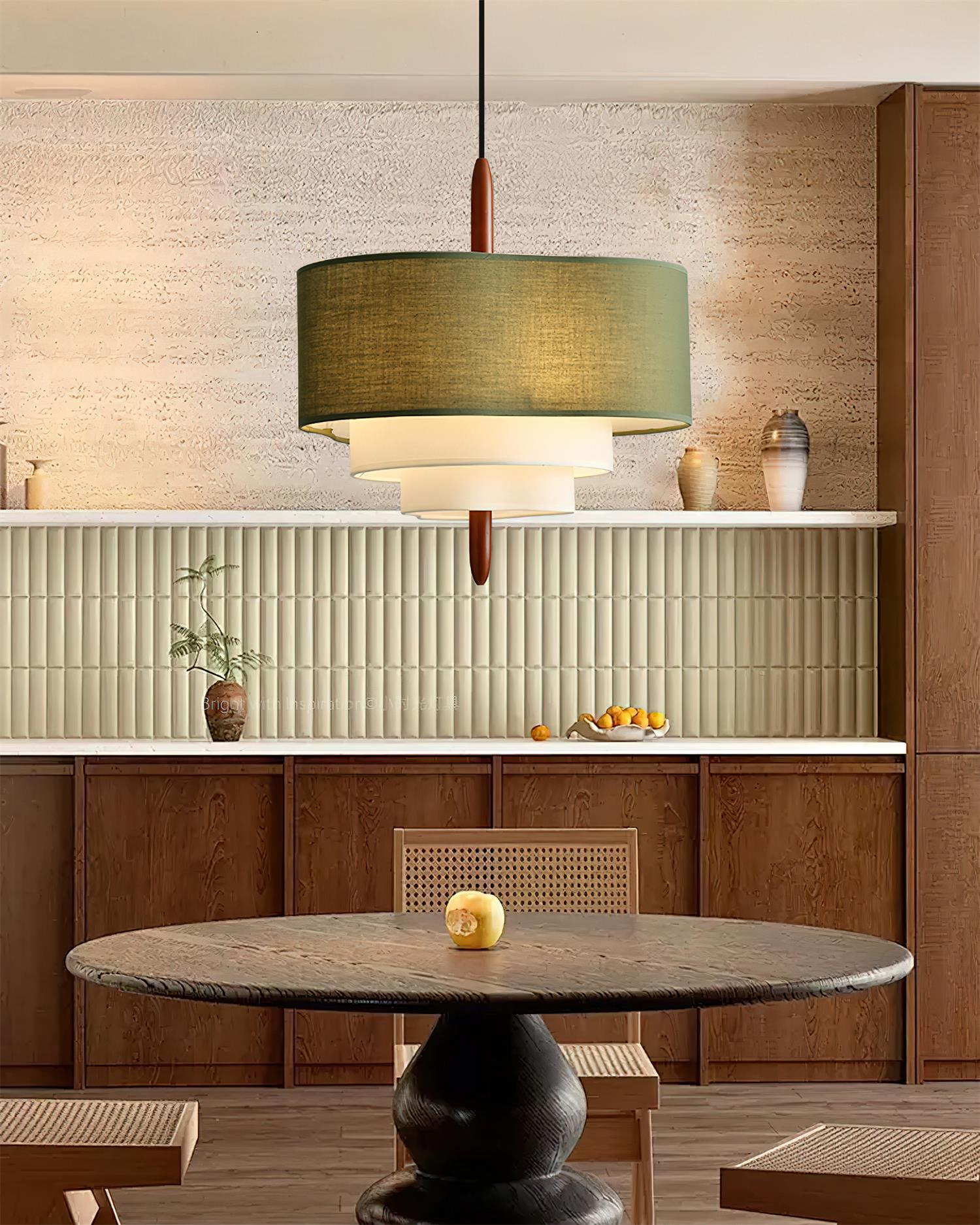 Elara Haus Pendant Lamp - Fabric Shade Kitchen Pendant Lighting Walnut Finish 3