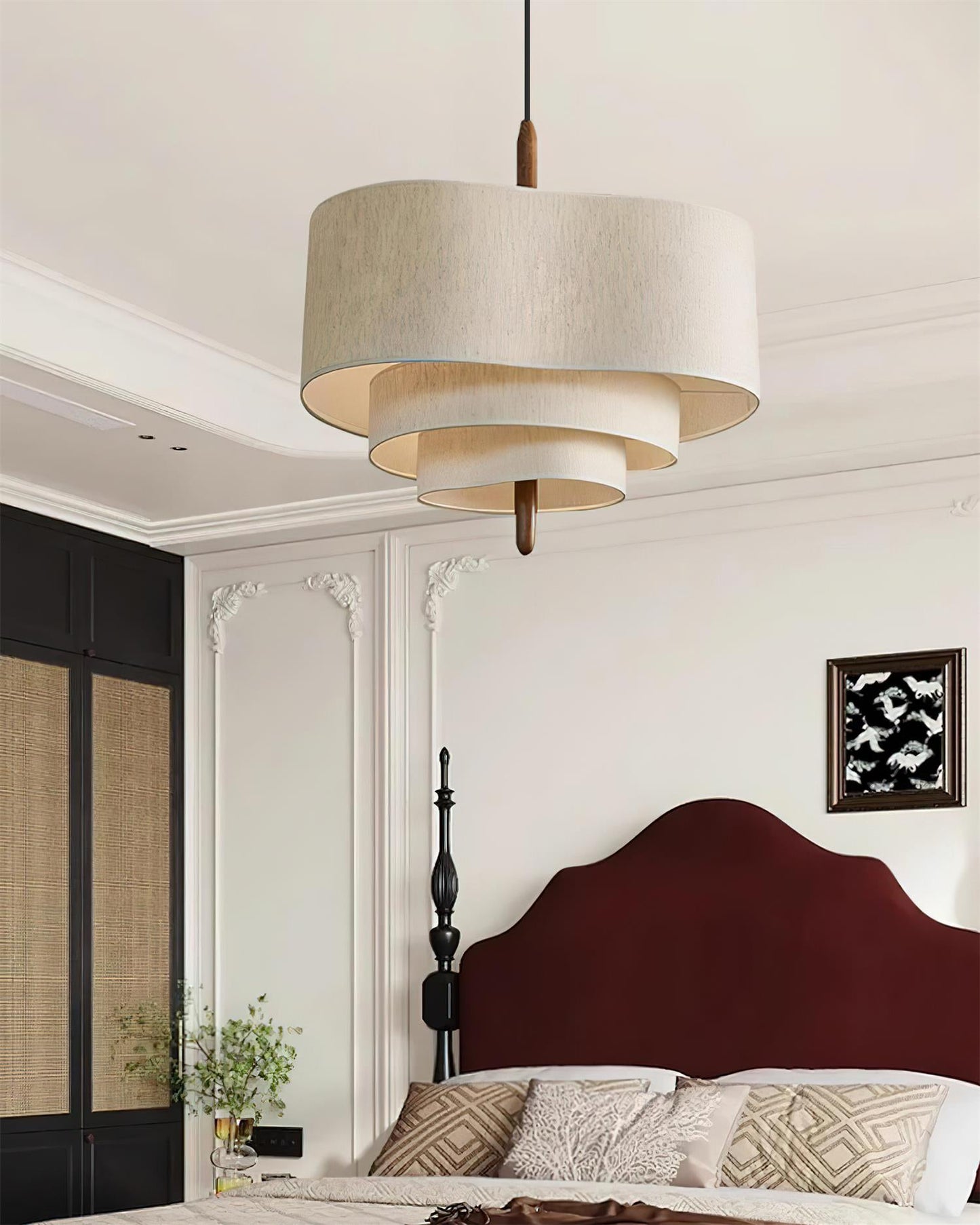 Elara Haus Pendant Lamp - Fabric Shade Kitchen Pendant Lighting Walnut Finish 4
