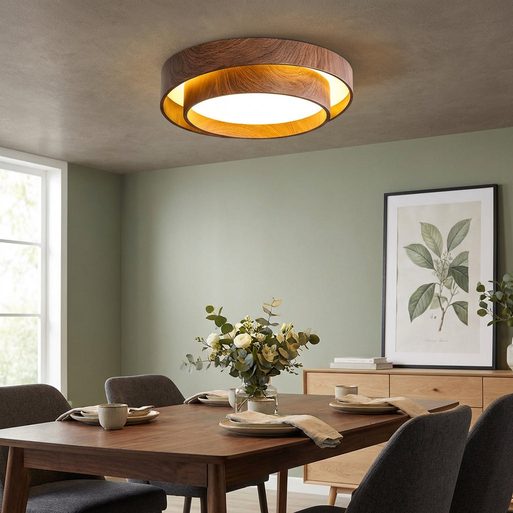Elara Haus Scandi Wood Look Lamp - Round LED Ceiling Fixture