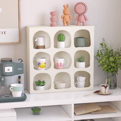 Bohemian-inspired storage shelves for mugs and home decor