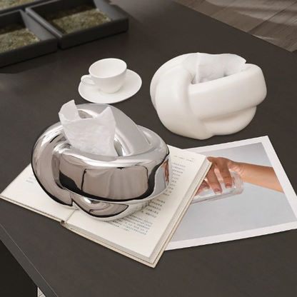 Beautiful ceramic twisted knot tissue box holder with detailed craftsmanship