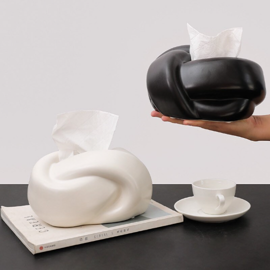 Unique ceramic twisted knot tissue box holder with a sculptural twist