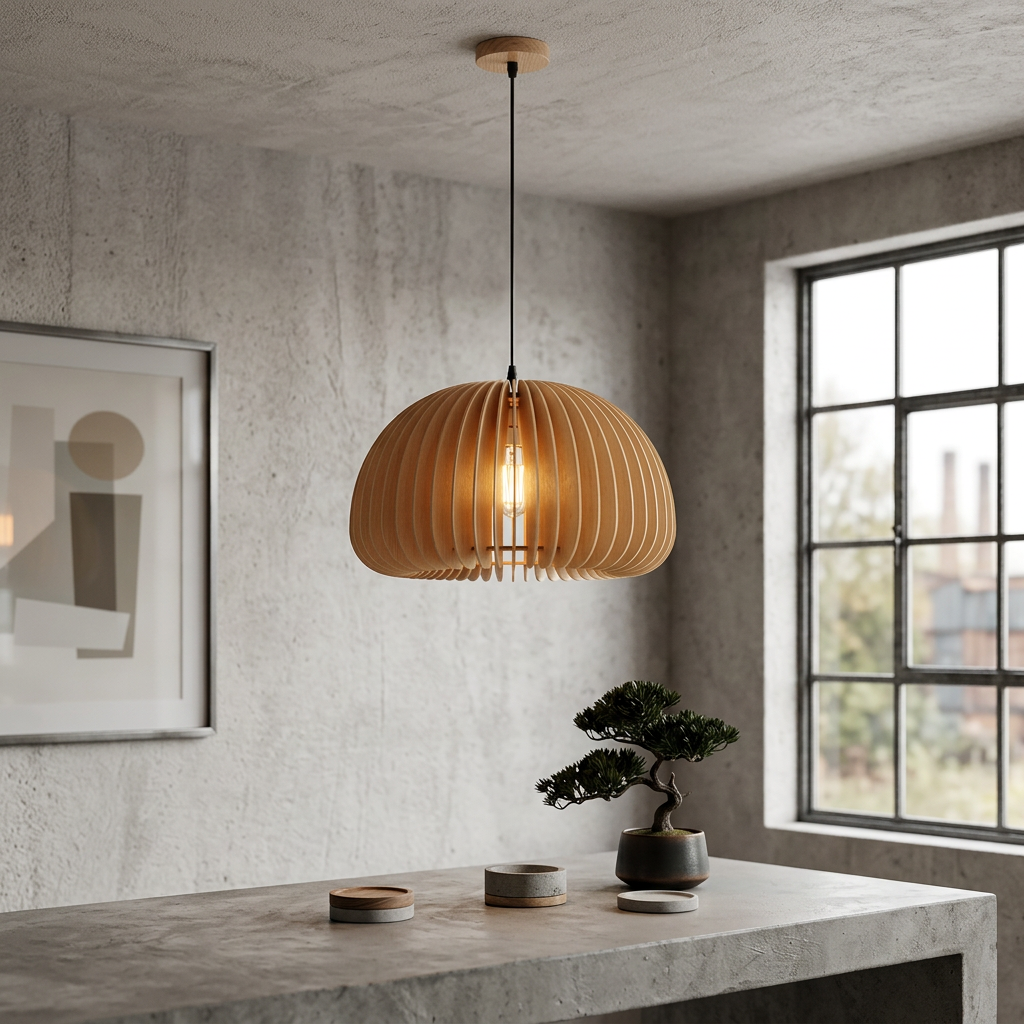 Elara Haus Sculptural Timber Slat Pendant Light