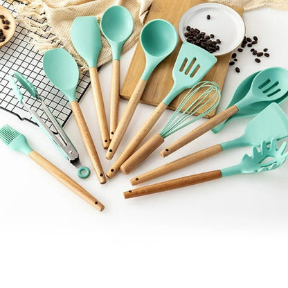Elara Haus Silicone Cooking Utensils - Non-Toxic BPA Free Wooden Handles 9