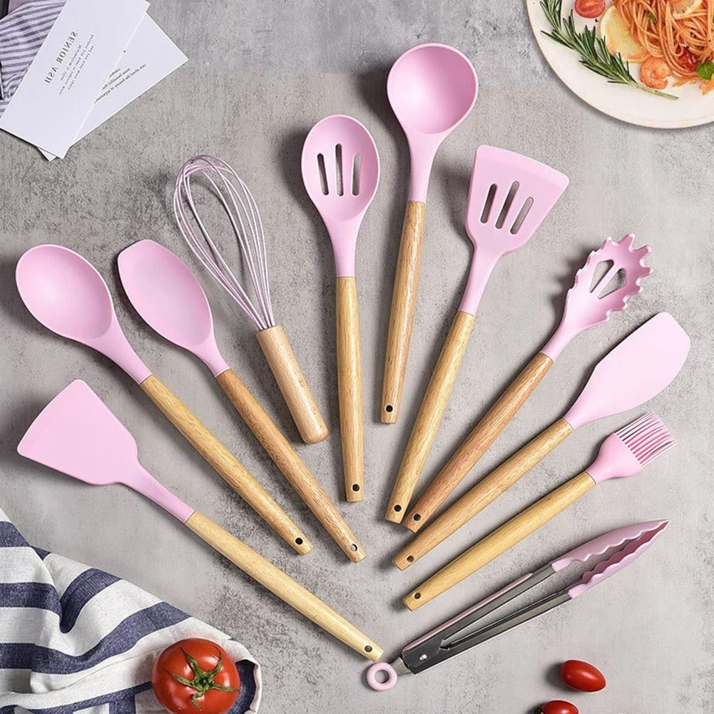 Elara Haus Silicone Cooking Utensils - Non-Toxic BPA Free Wooden Handles 1