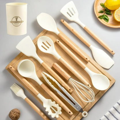 Elara Haus Silicone Cooking Utensils - Non-Toxic BPA Free Wooden Handles 3