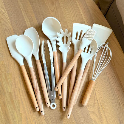 Elara Haus Silicone Cooking Utensils - Non-Toxic BPA Free Wooden Handles 4