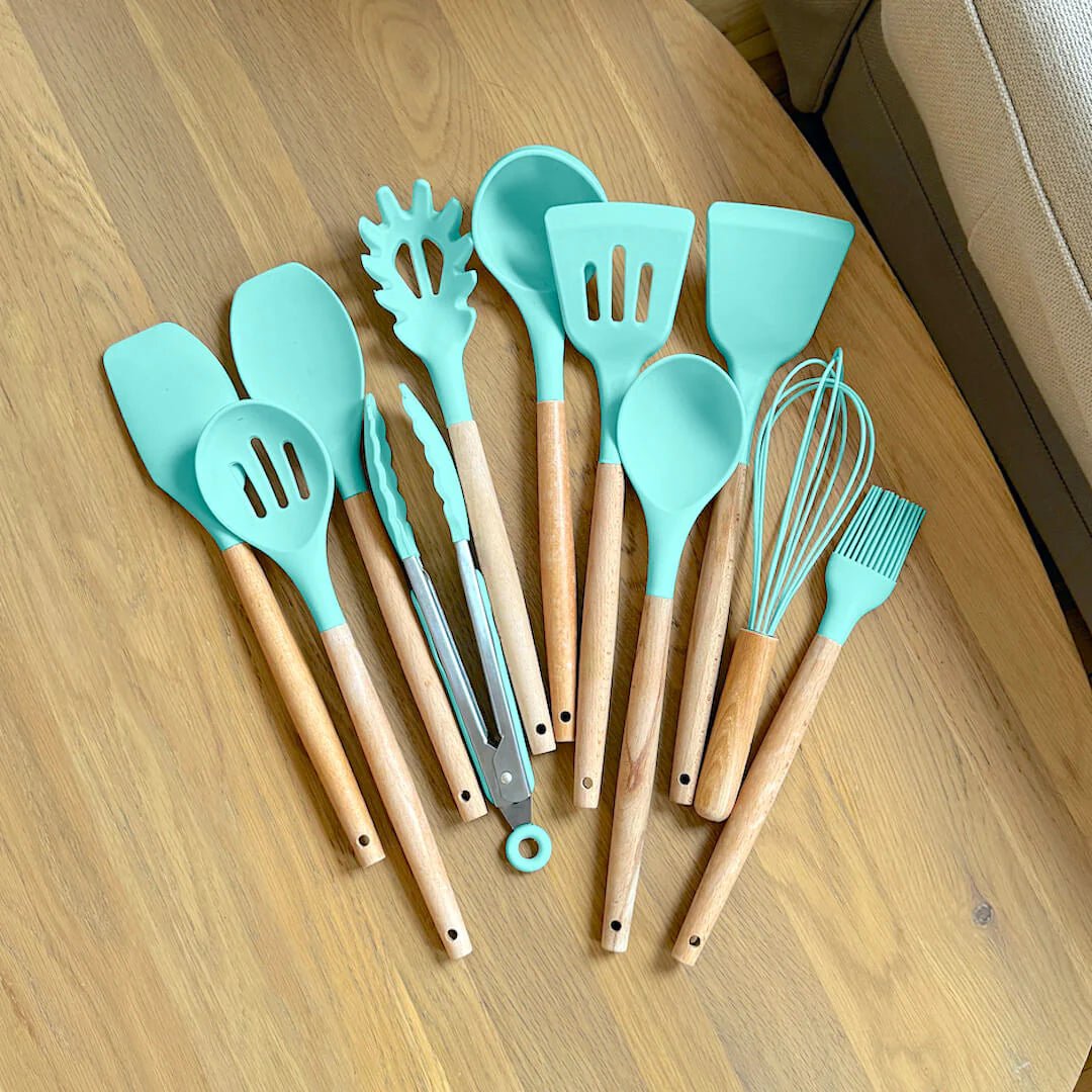 Elara Haus Silicone Cooking Utensils - Non-Toxic BPA Free Wooden Handles 5
