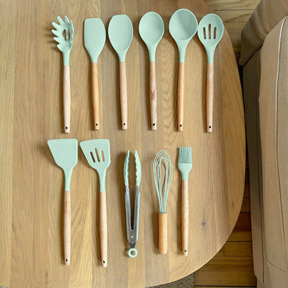 Elara Haus Silicone Cooking Utensils - Non-Toxic BPA Free Wooden Handles 6